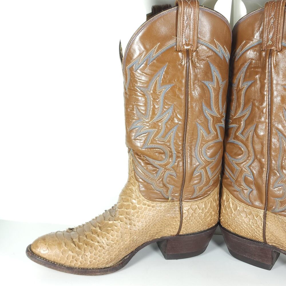 Tony Lama Men's US 8,5D Brown Python Snake Skin Exotic Western Cowgirl Boots - Picture 6 of 16